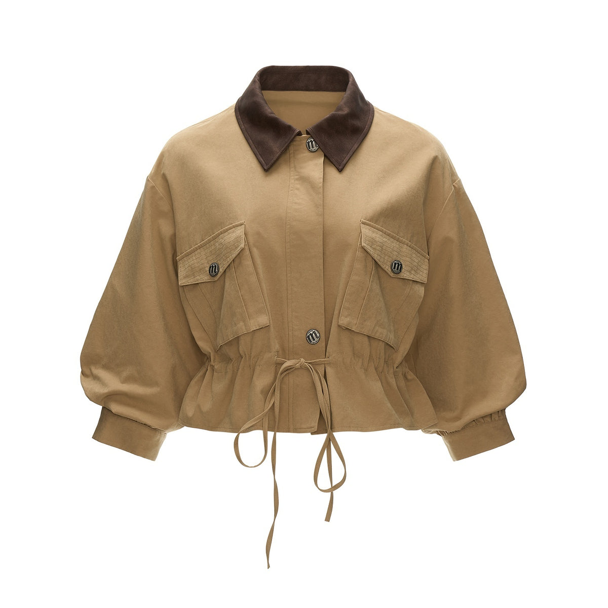 mamc_Textured_Faux_Leather_Collar_Cinched_Waist_Utility_Women's_Cotton_Cropped_Jackets_1094345652930_MISSTT