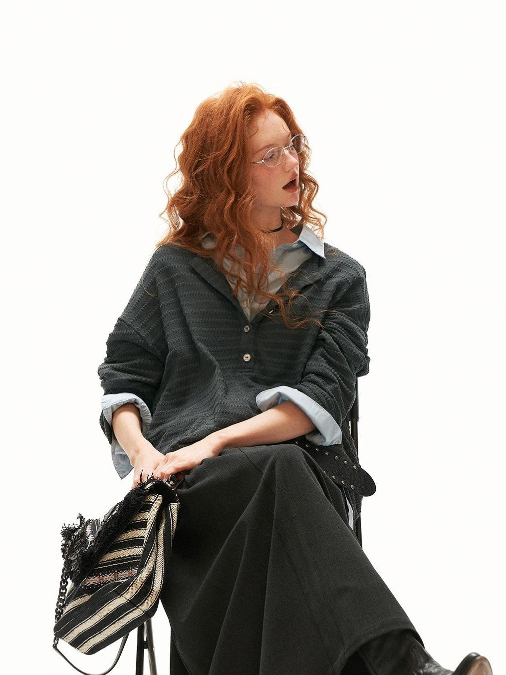 mamc Textured Henley Long Sleeve Women's Spandex Cardigans