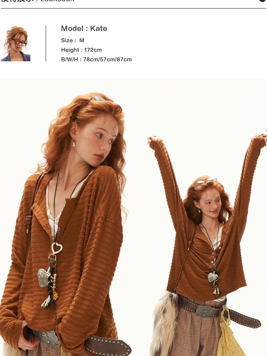 mamc Textured Henley Long Sleeve Women's Spandex Cardigans