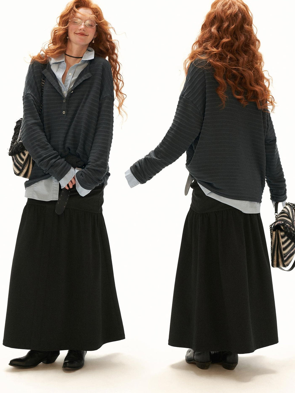 mamc Textured Henley Long Sleeve Women's Spandex Cardigans
