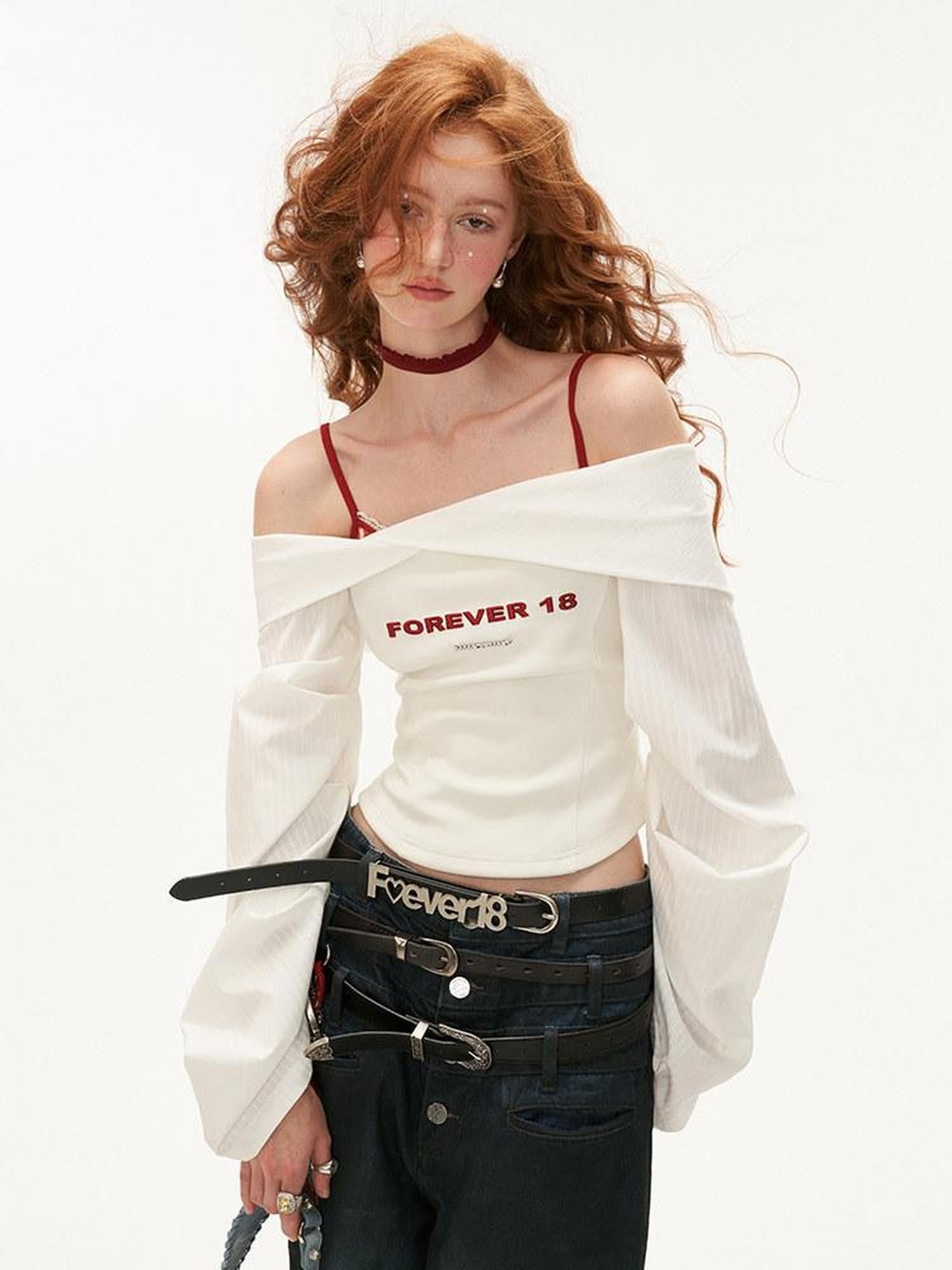 mamc Textured Lantern Sleeve Slim Fit Women's Poly Cotton Off-shoulder Blouses