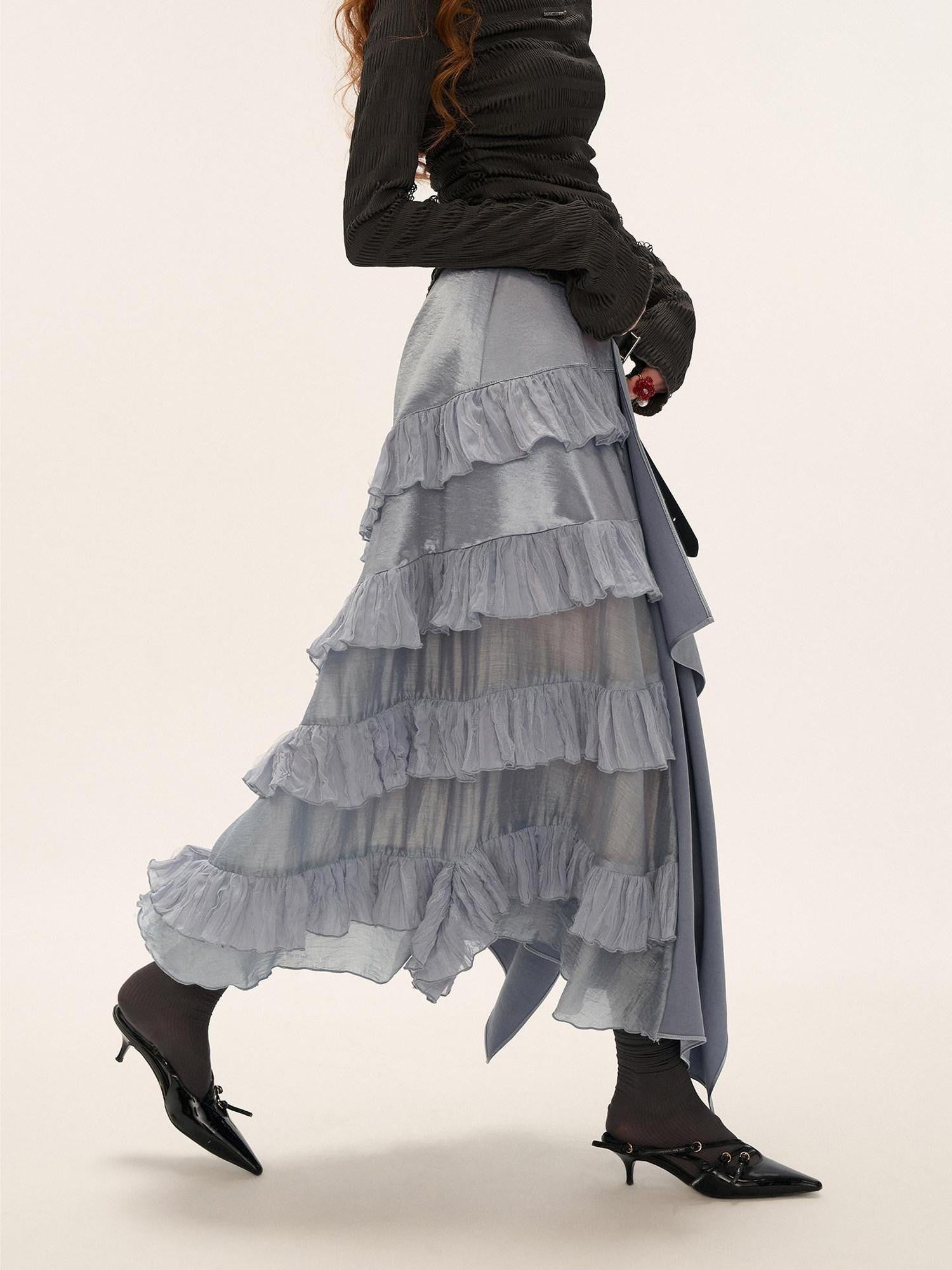 mamc Textured Sheer Irregular Asymmetrical Women's Polyester Maxi Skirts
