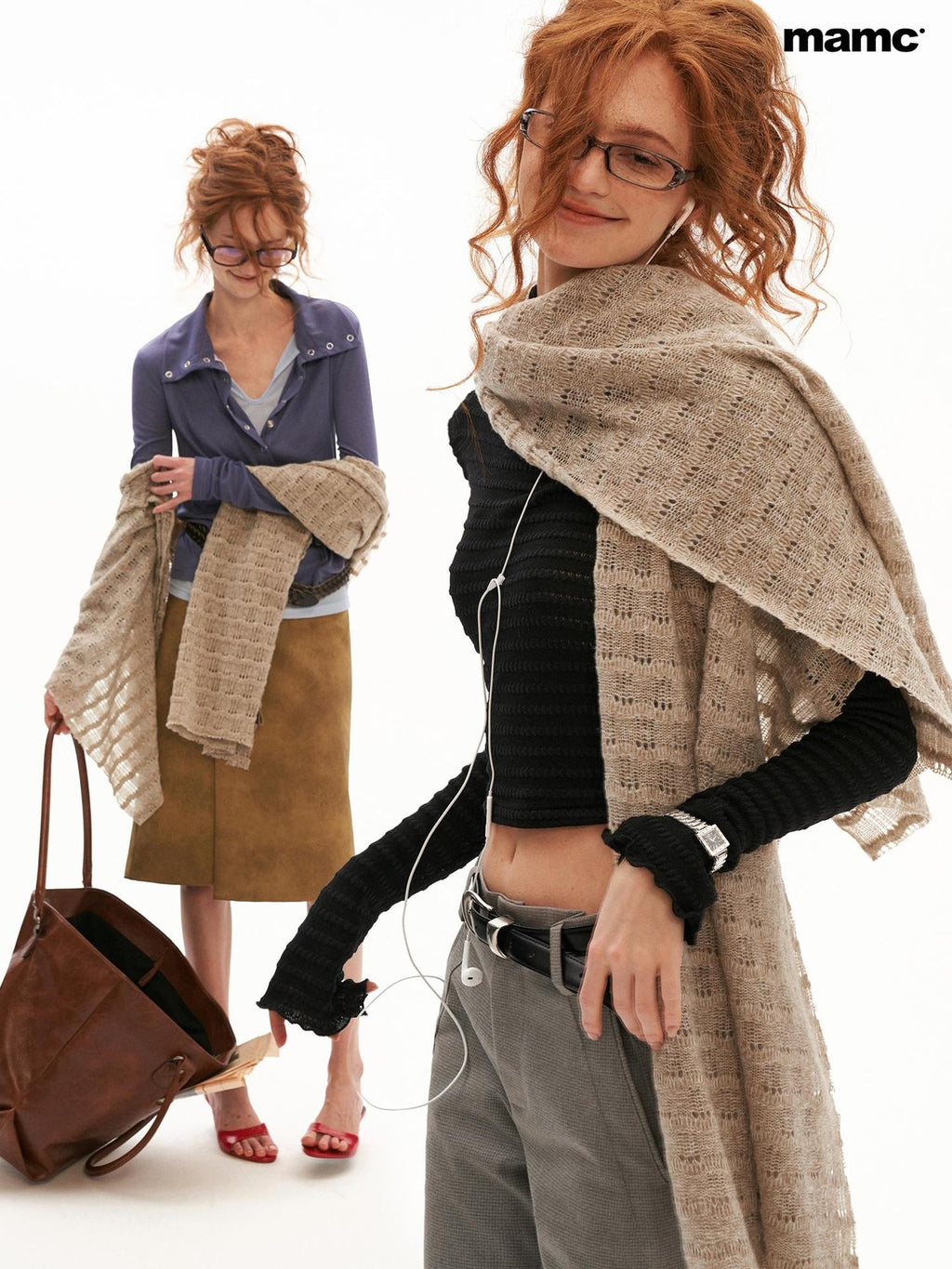 mamc Textured Wavy Knit Women's Polyester Scarves & Shawls