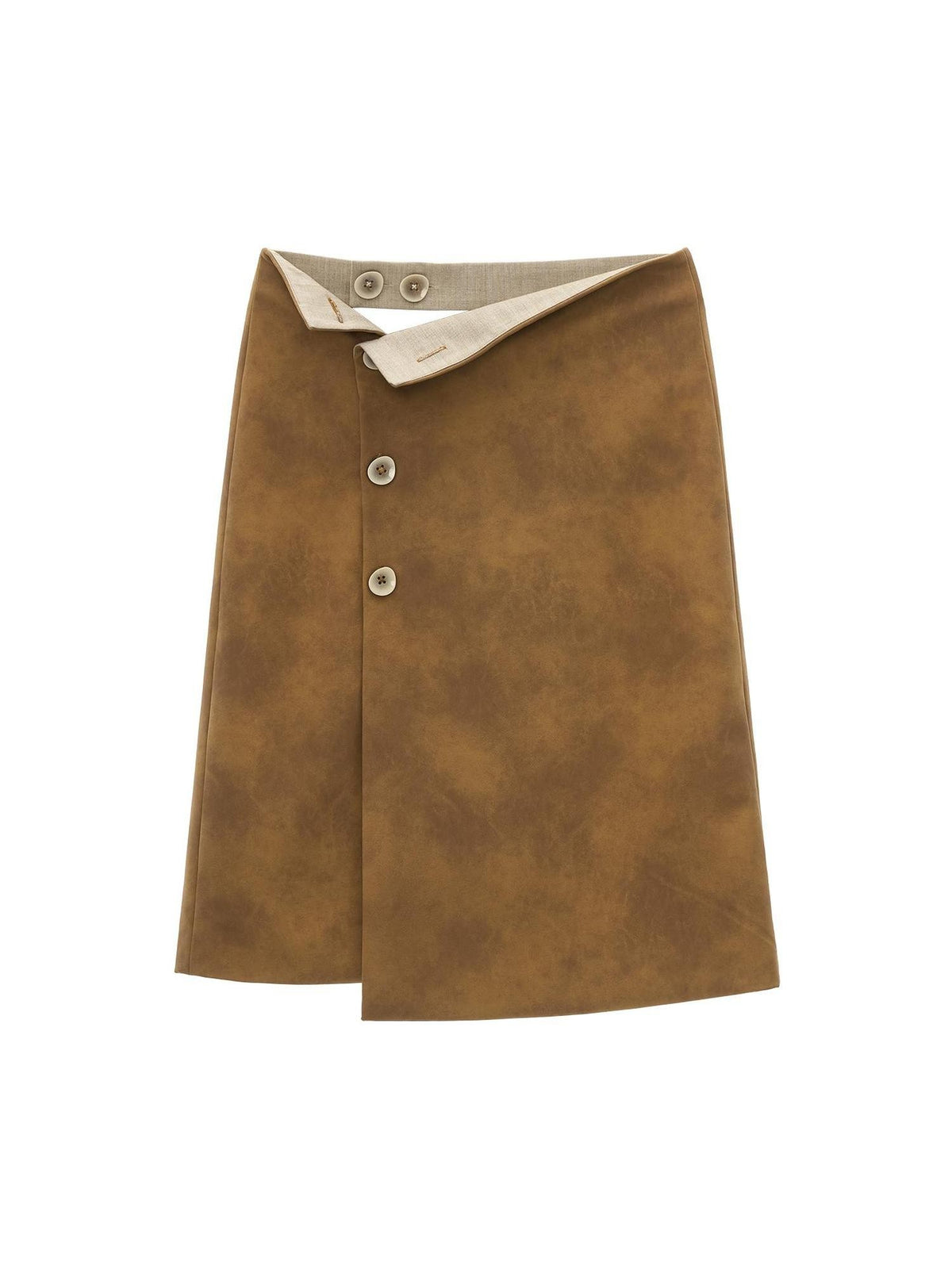 mamc Tie Dye Faux Leather Buttoned Asymmetric Waist A Line Women's Midi Skirts