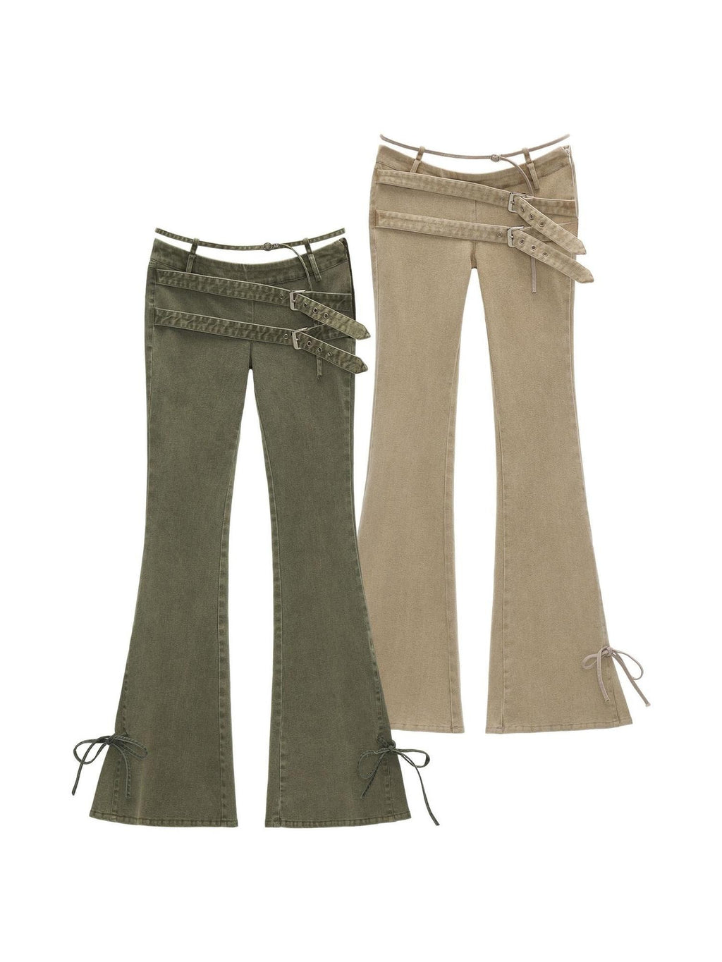 mamc Vintage Multi Belt Slimming High Waist Women's Cotton Blend Flare Jeans