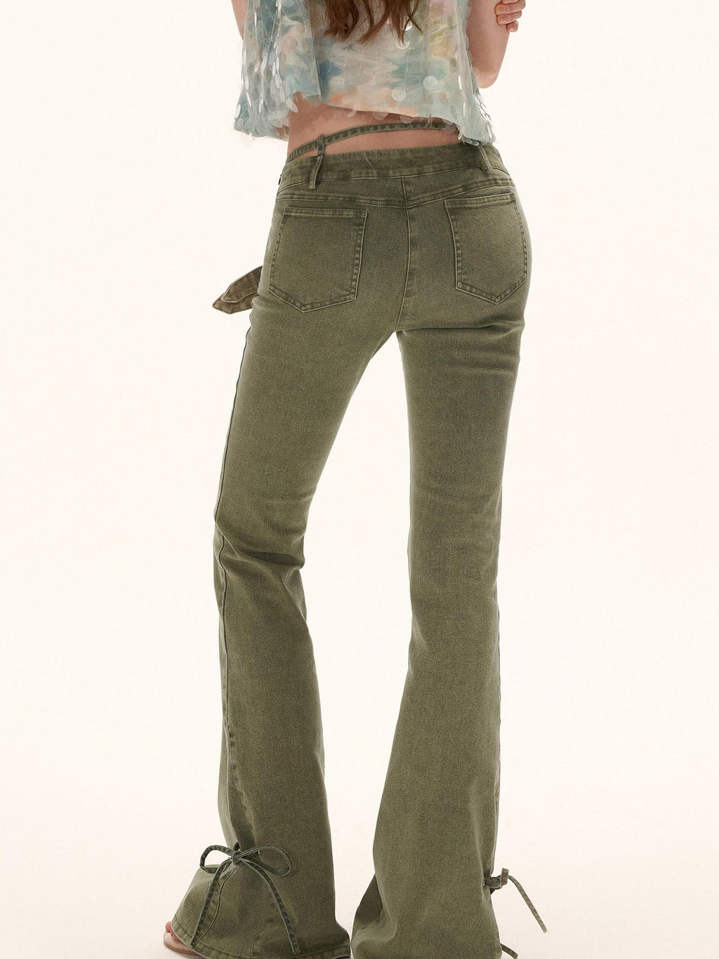 mamc Vintage Multi Belt Slimming High Waist Women's Cotton Blend Flare Jeans