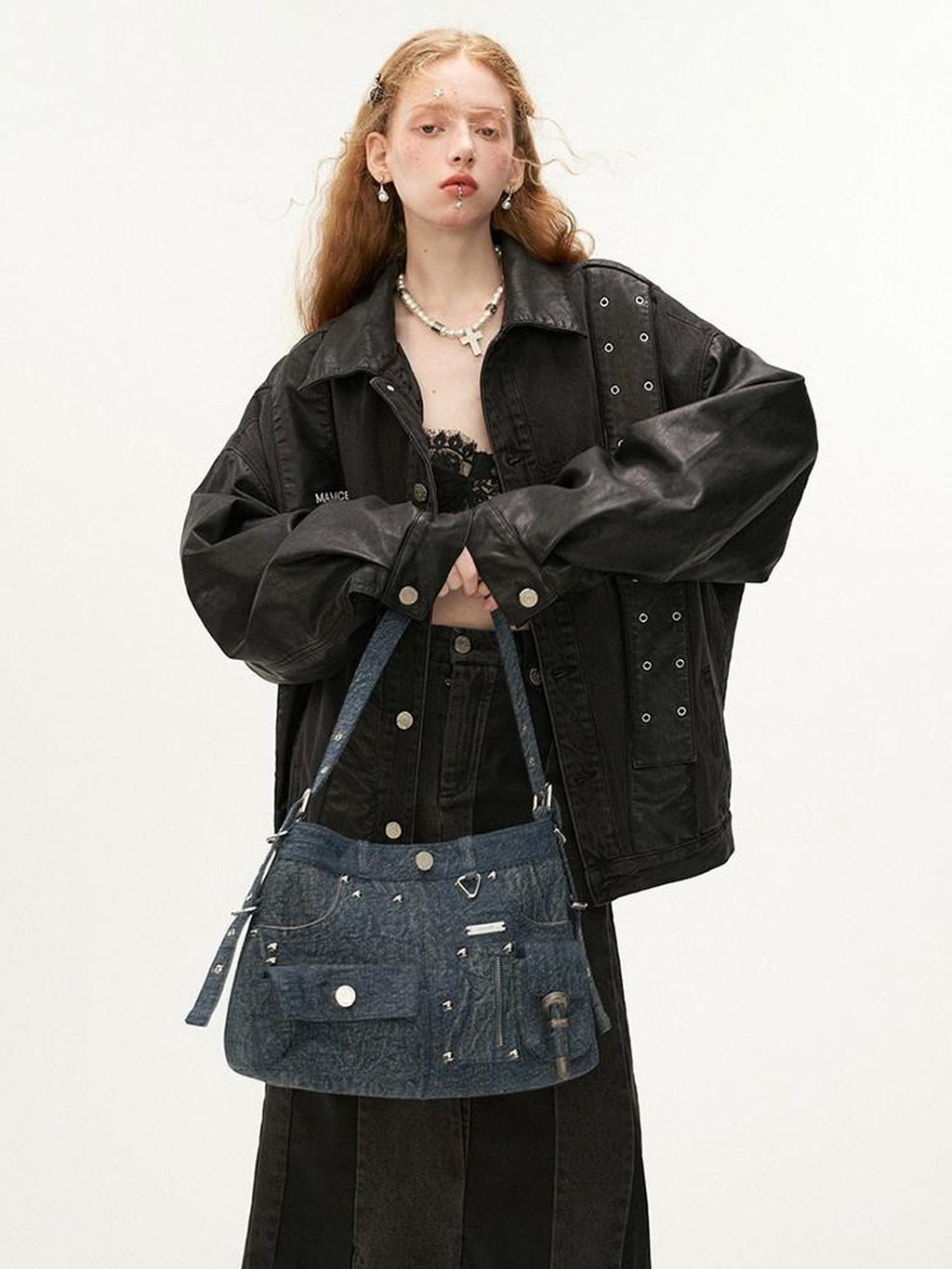 mamc Vintage Washed Underarm Top Handle Convertible Crossbody Women's Denim Hobo Bags