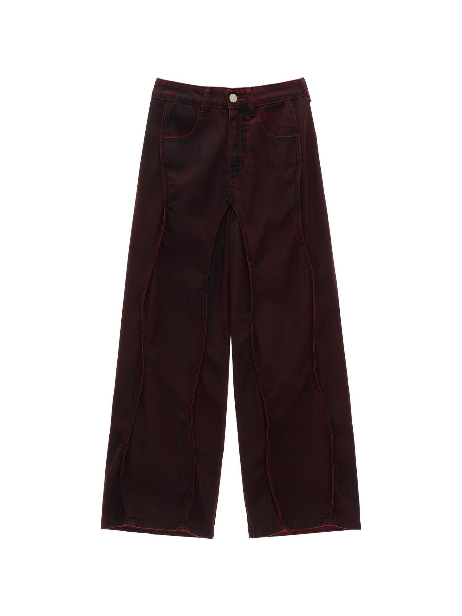 mamc Washed Black Wave Natural Waist Pockets Women's Cotton Straight-leg Jeans