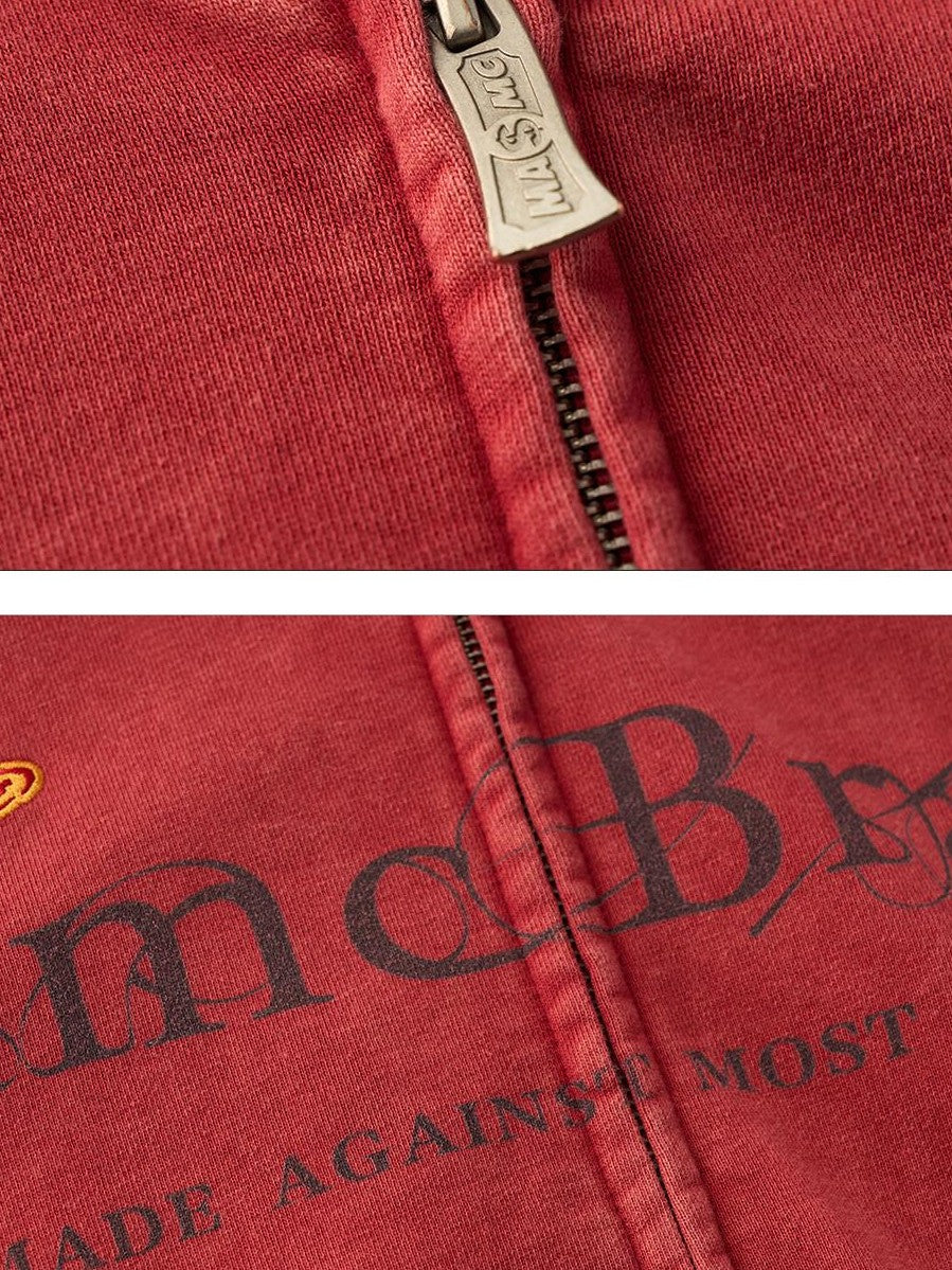 mamc Washed Distressed Hooded Zip Logo Long Sleeve Women's Cotton Casual Mini Dresses