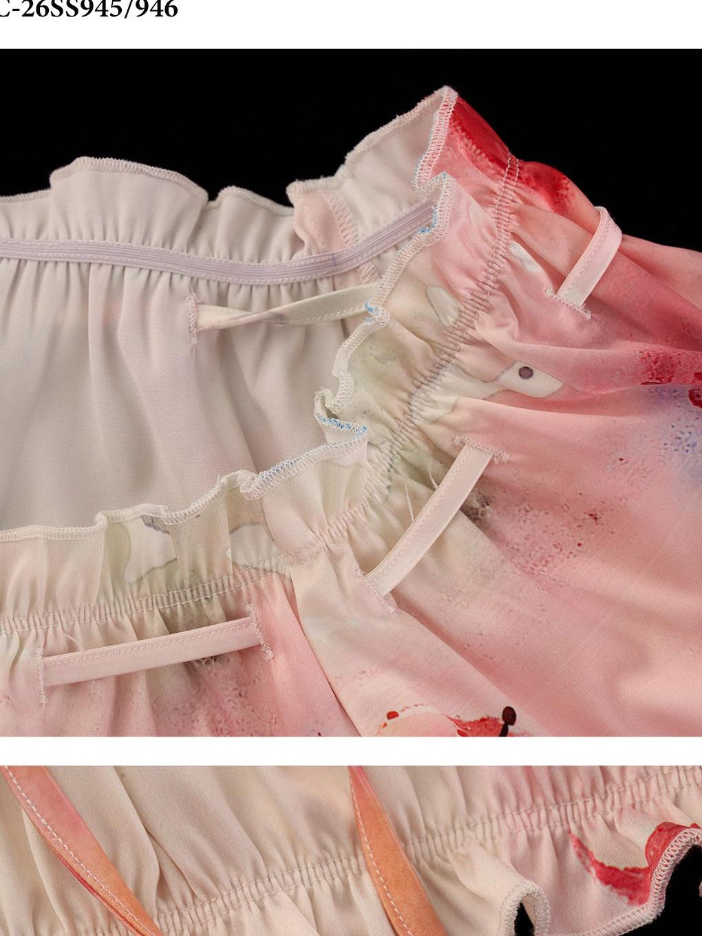 mamc Watercolor Fruit Ruffled Puff Sleeve Women's Polyester Blend Matching Skirt Sets