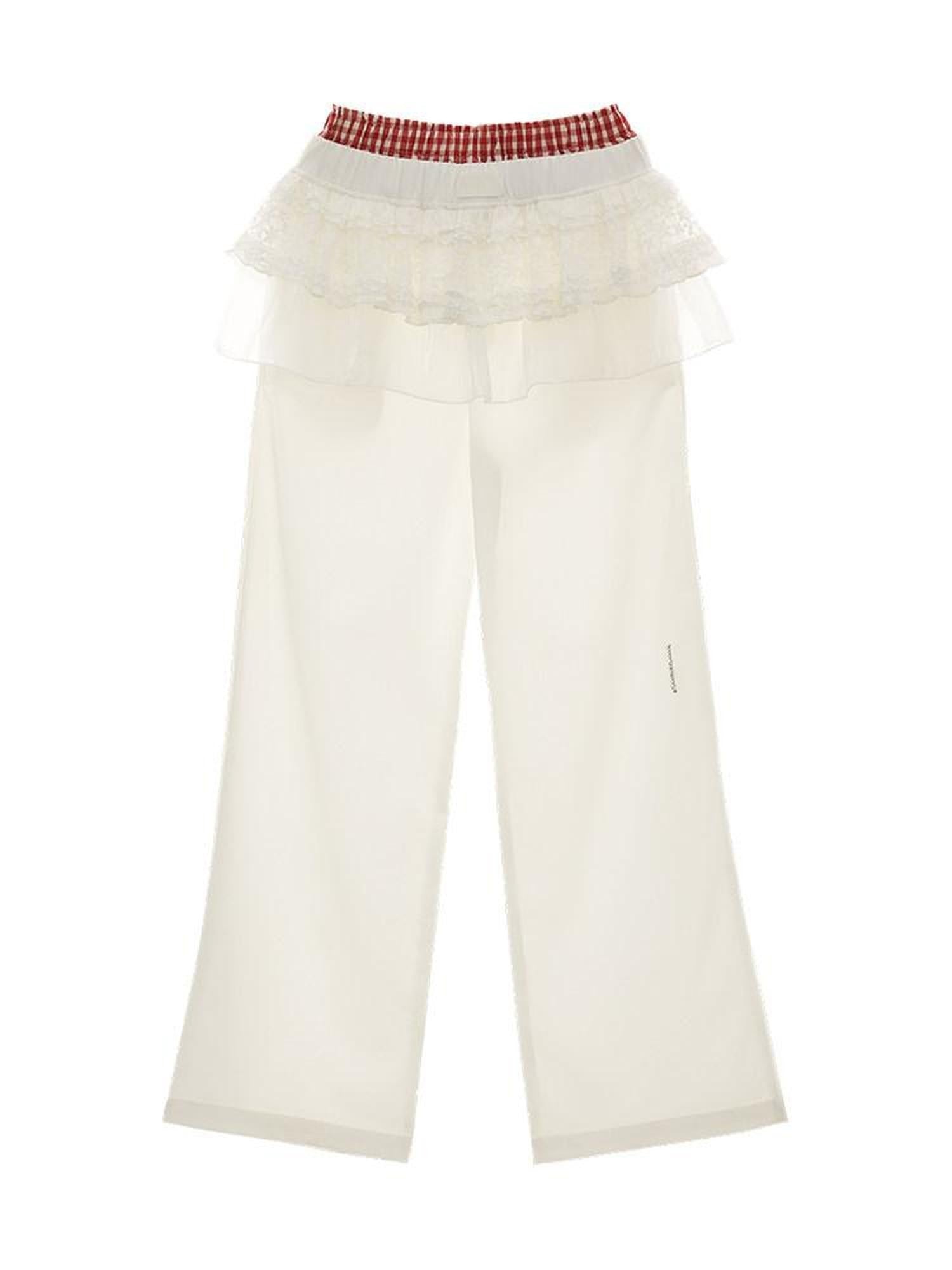 mamc White Ballet Layered Faux Two Piece Women's Polyester Wide-leg Pants