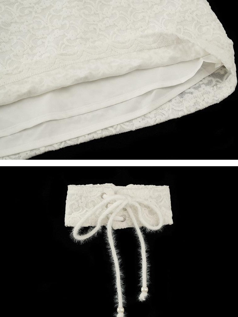 mamc White Floral Lace Slim Fit Women's Polyester Blend Lace Camisoles