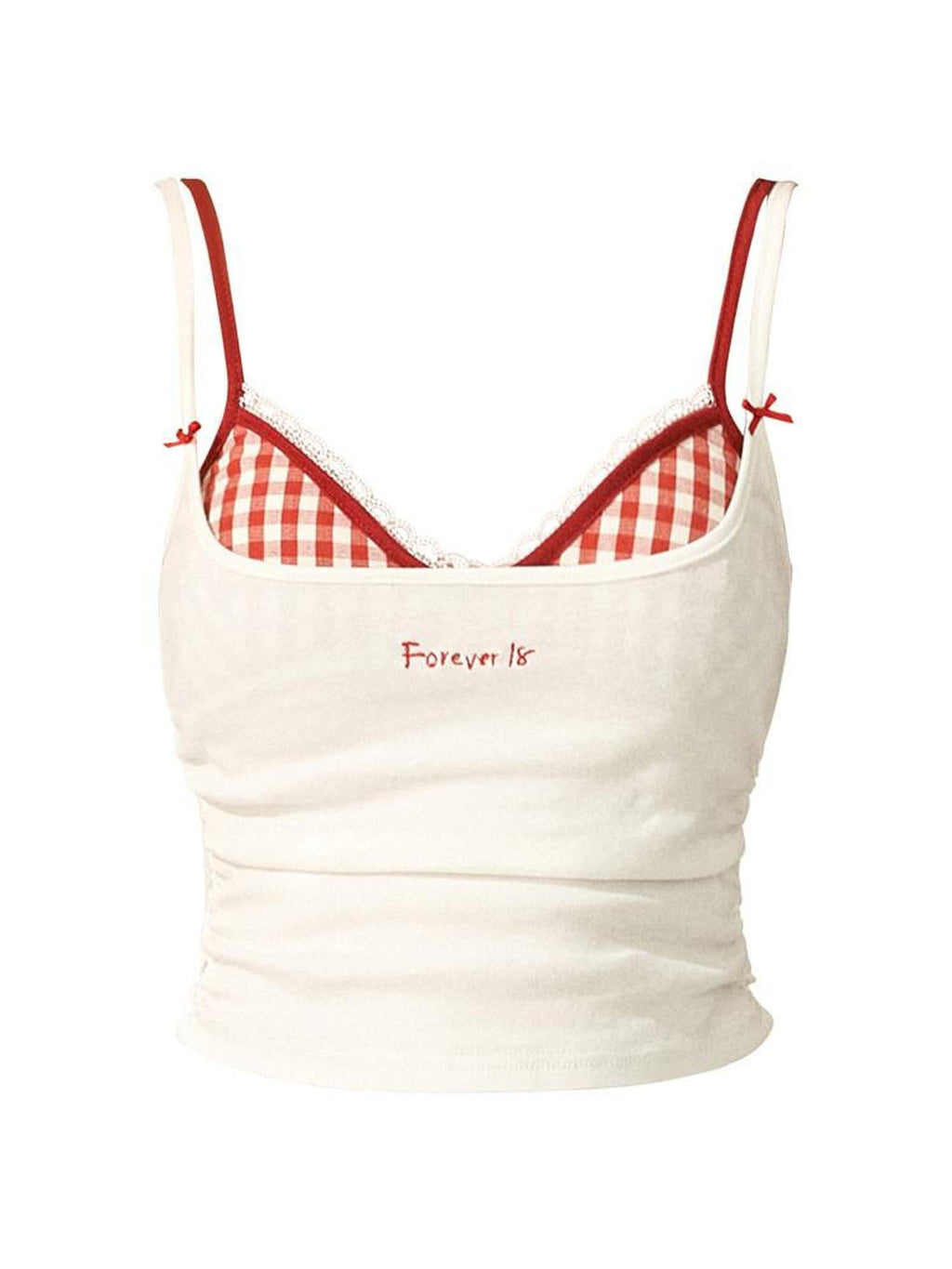 mamc White Lace Plaid Square Neck Slim Women's Cotton Blend Corset Camisoles