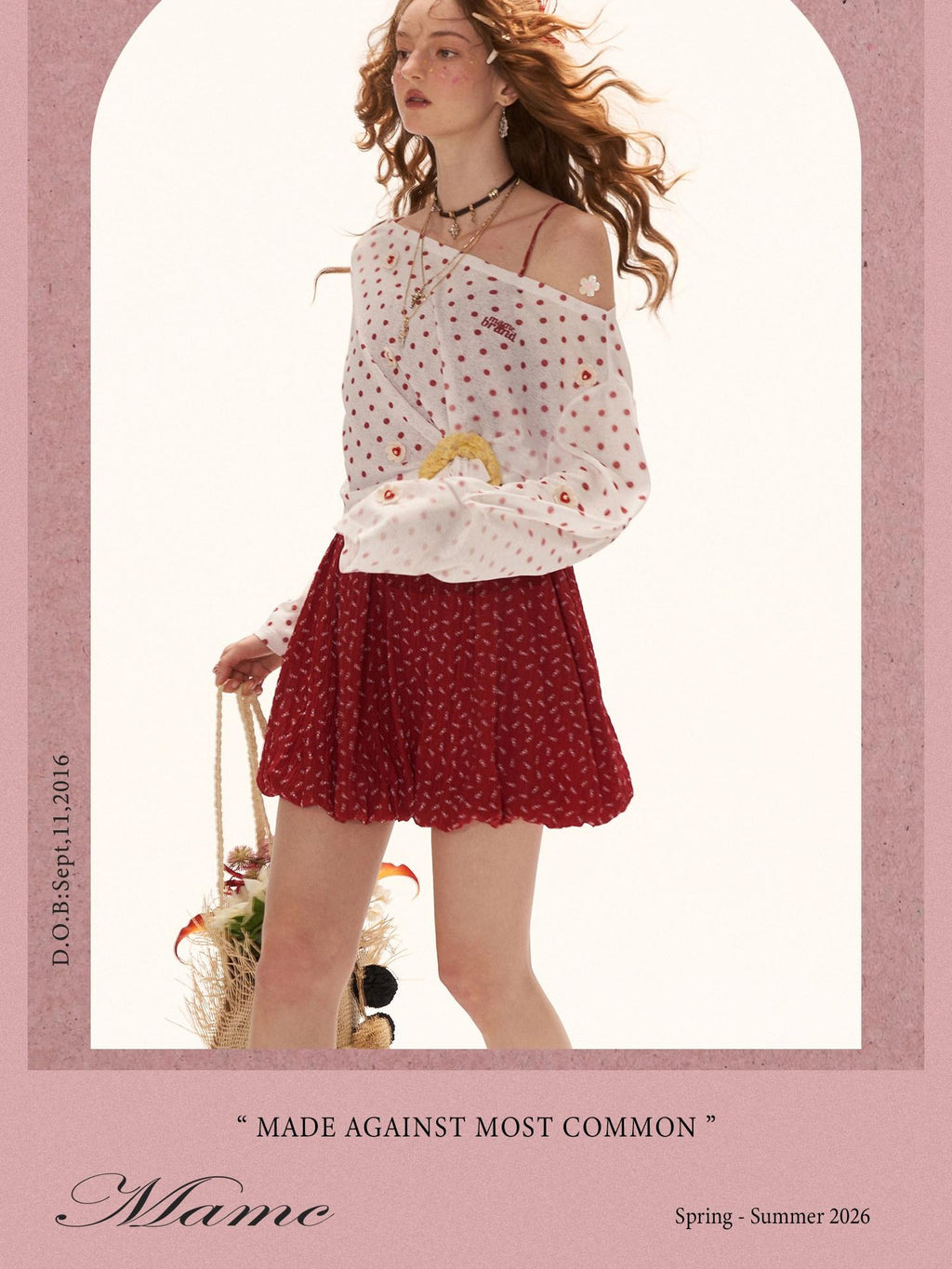 mamc White Polka Dot Floral Button Boat Neck Women's Polyester Long Sleeve T-shirts