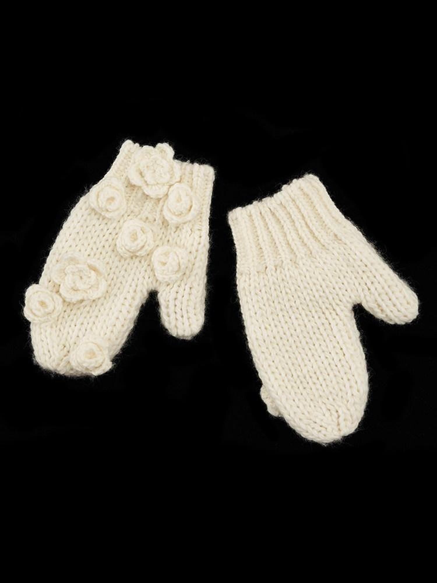 mamc White Rose Crochet Floral Knitted Women's Acrylic Gloves & Mittens