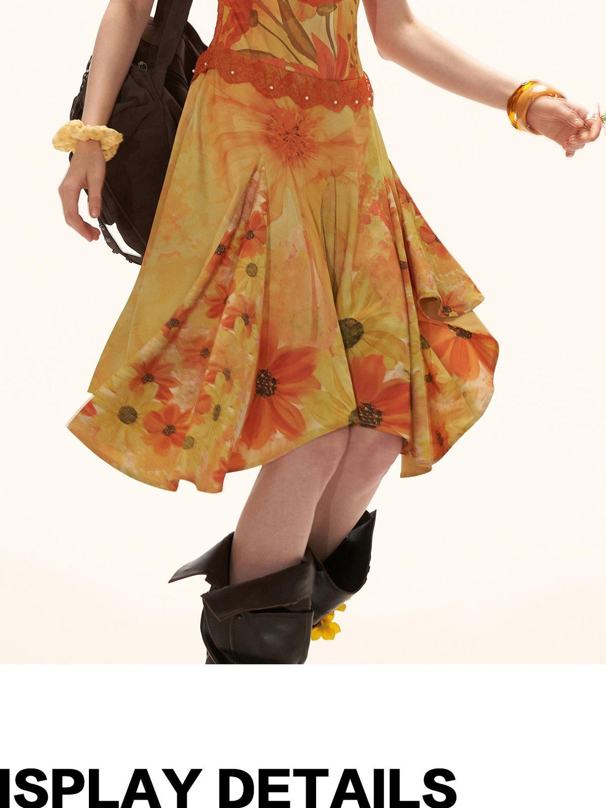 mamc Yellow Floral Beach Vacation Waist Cinched Halter Women's Polyester Slip Midi Dresses