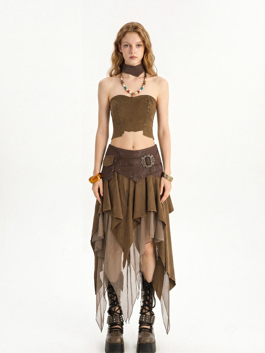 punknova Asymmetric Layered Punk Style Women's Matching Skirt Sets