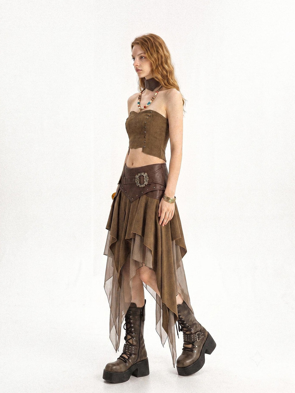 punknova Asymmetric Layered Punk Style Women's Matching Skirt Sets