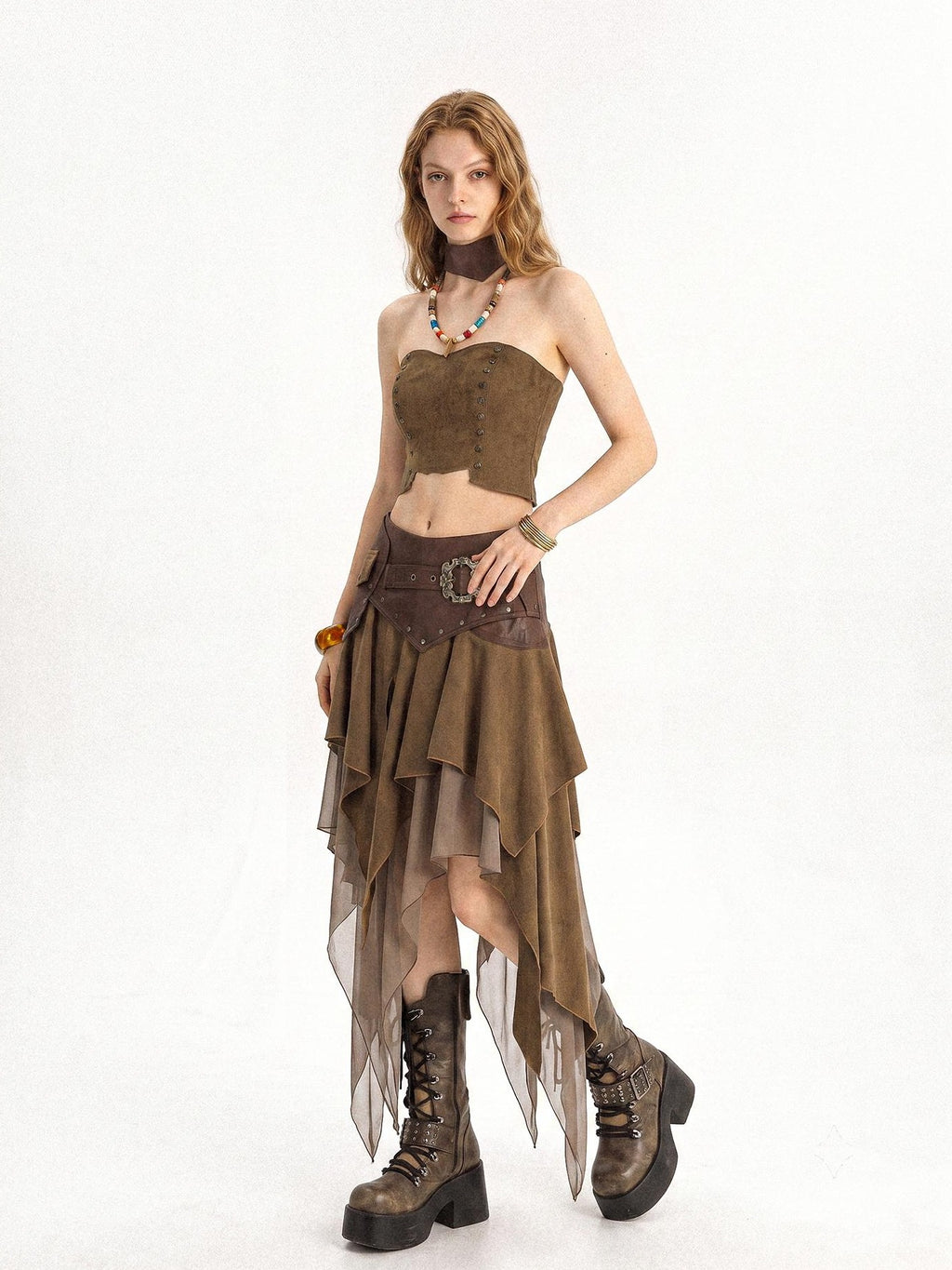 punknova Asymmetric Layered Punk Style Women's Matching Skirt Sets