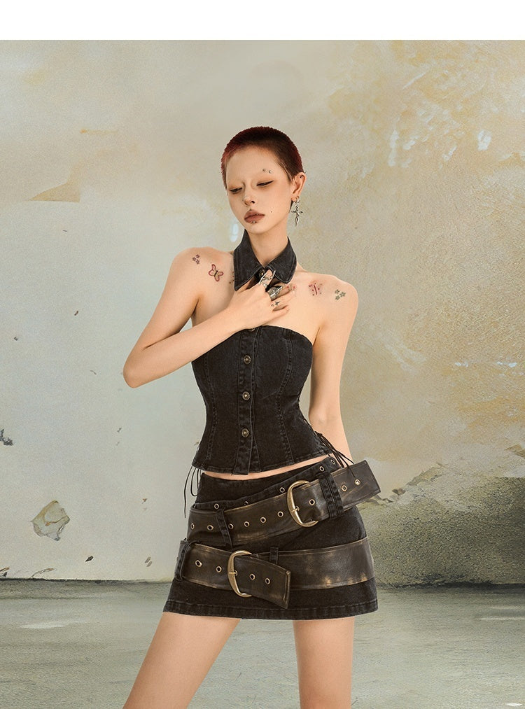punknova_Distressed_Gothic_Halter_Low_Waist_A_Line_Women's_Denim_Matching_Skirt_Sets_951793629216_MISSTT