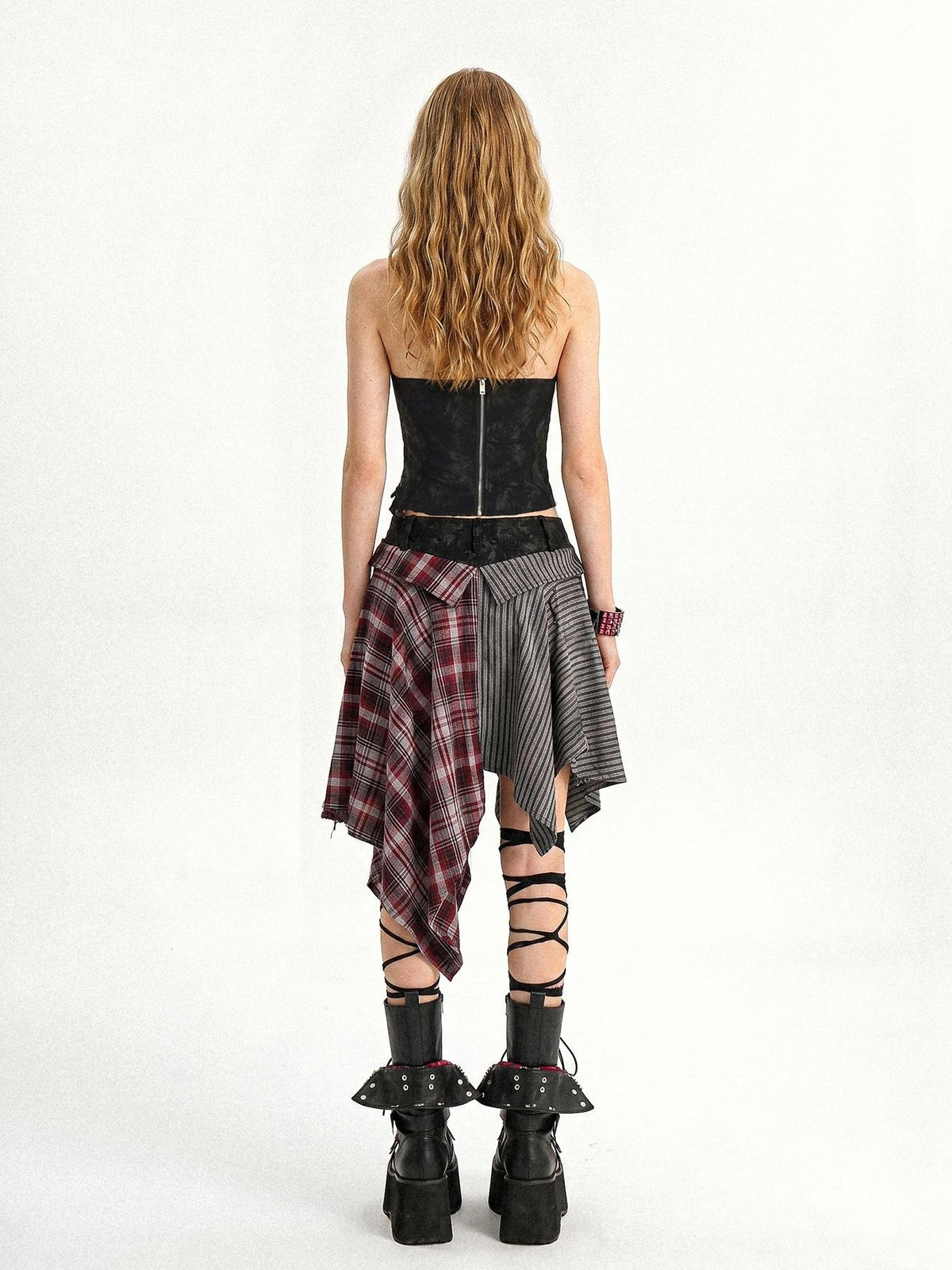 punknova Gothic Plaid Lapel Lace Up Slim Fit Women's Halter Tops