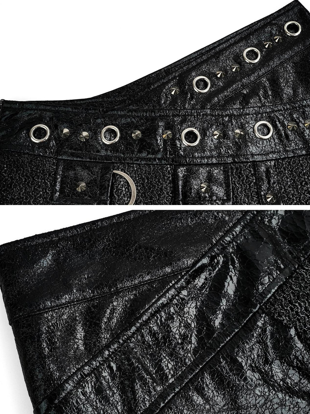 punknova Gothic Studded Metal Ring Asymmetric A Line Women's Polyester Mini Skirts