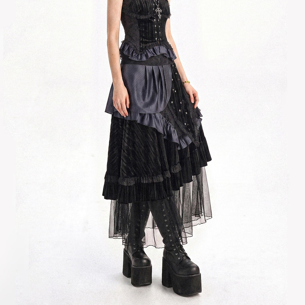 punknova_Gothic_Velvet_Mesh_Ruffle_Asymmetric_Low_Waist_Women's_Silk_Matching_Skirt_Sets_1072325108952_MISSTT