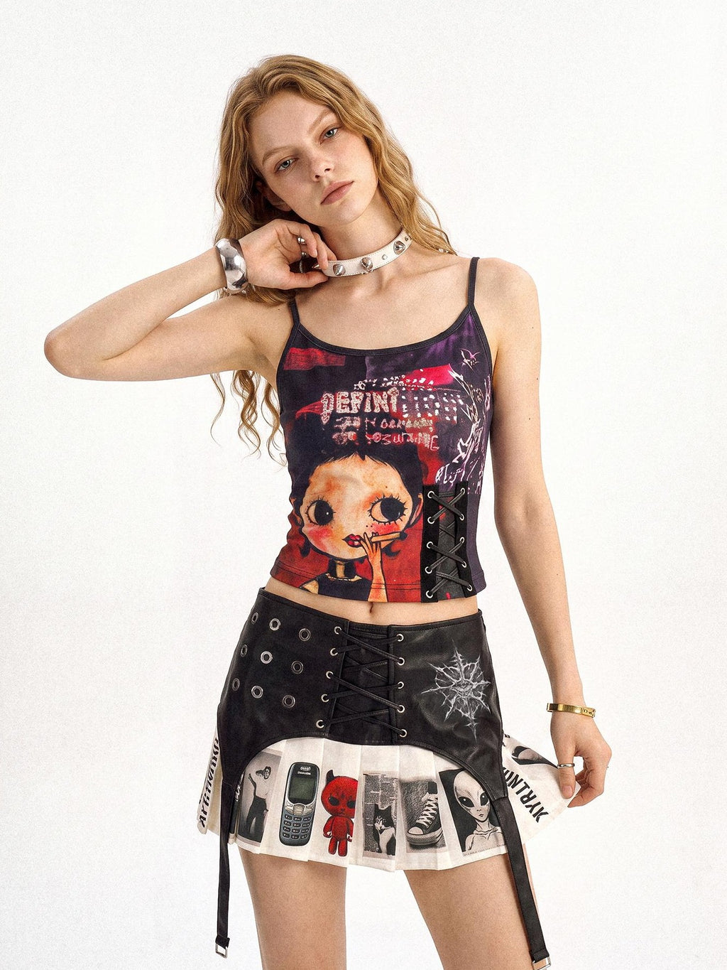 punknova Graffiti Pleated Low Waist Asymmetric Women's Mini Skirts