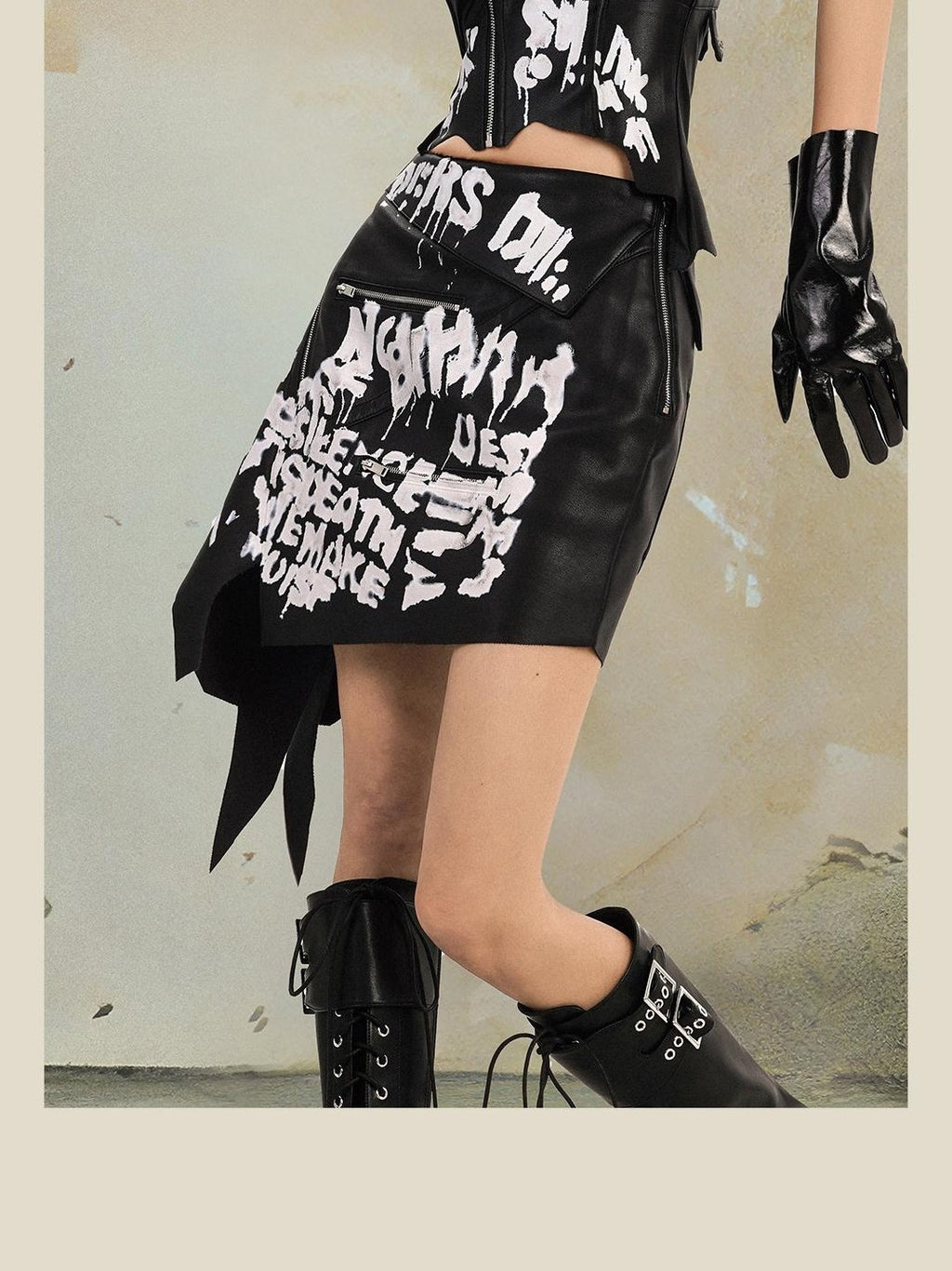 punknova Punk Asymmetric Lace Up Print Low Rise Bodycon Women's Mini Skirts