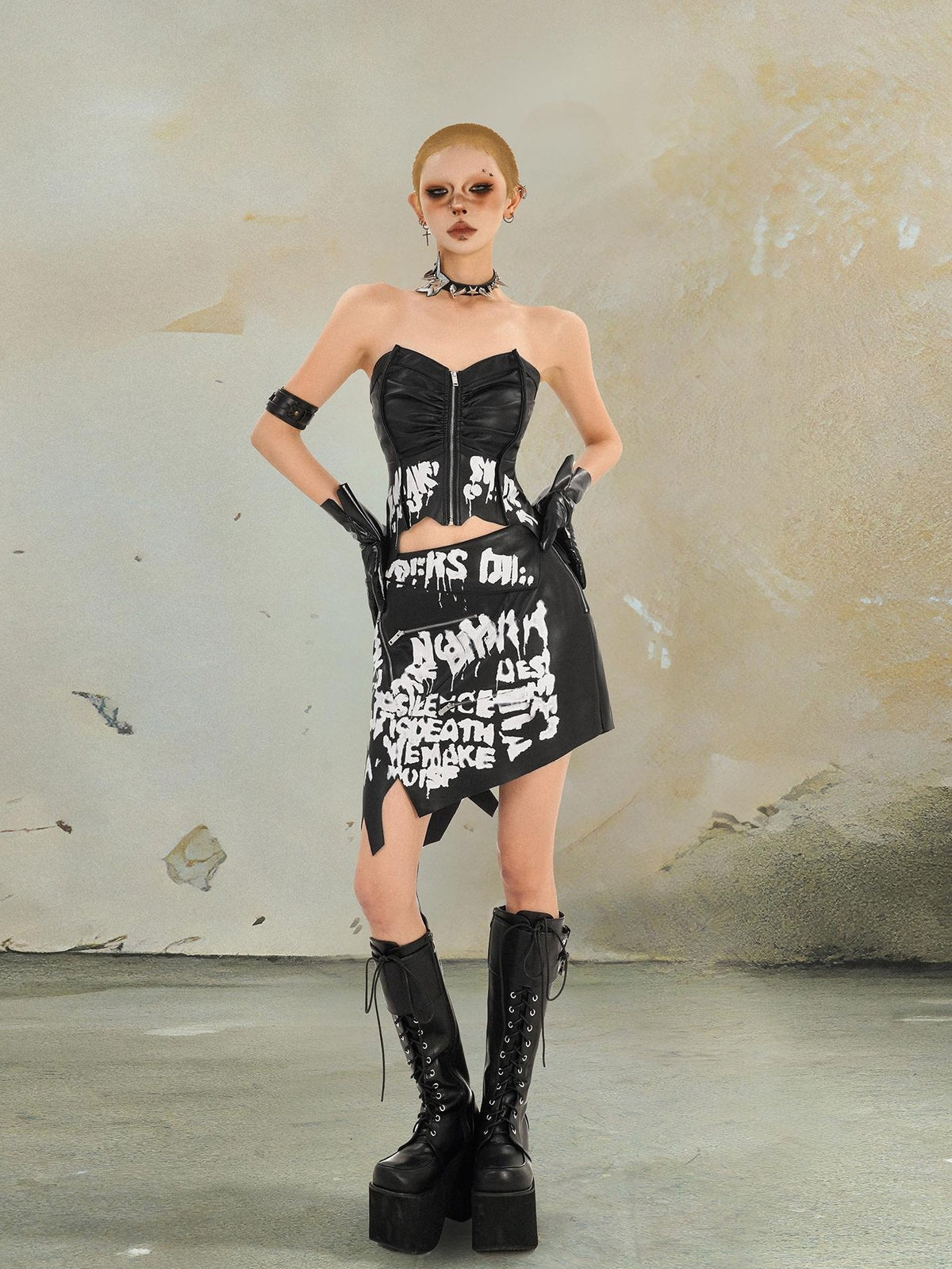 punknova Punk Asymmetric Lace Up Print Low Rise Bodycon Women's Mini Skirts