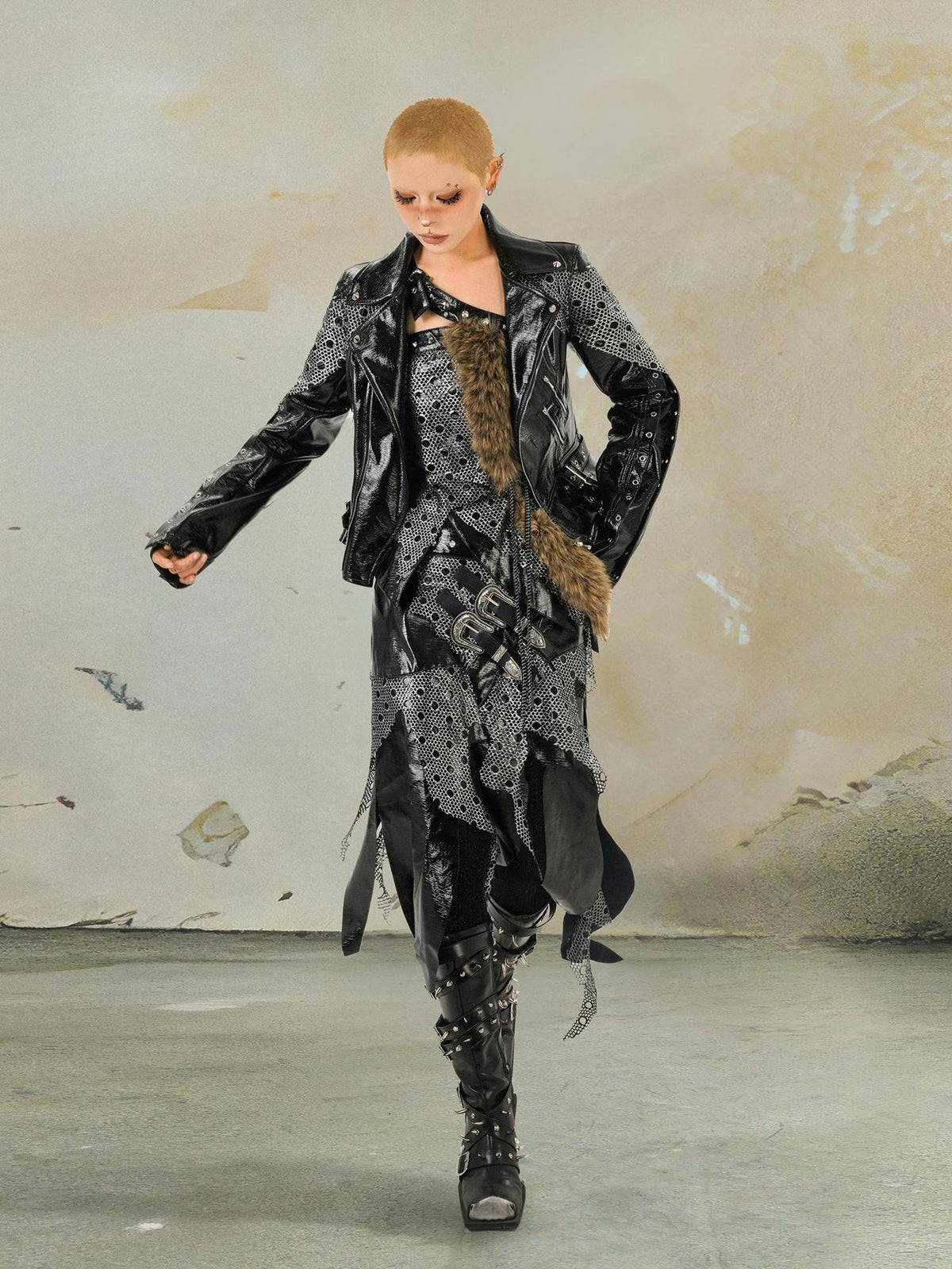 punknova Punk Gothic Dark Metal Rivet Embellished Women's Leather Jackets