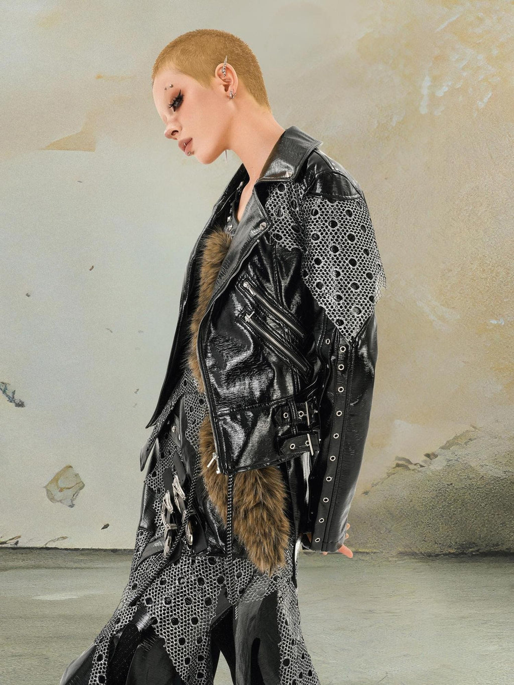 punknova Punk Gothic Dark Metal Rivet Embellished Women's Leather Jackets