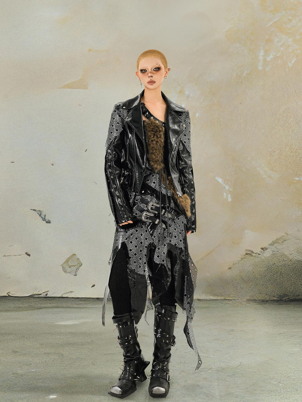 punknova Punk Gothic Dark Metal Rivet Embellished Women's Leather Jackets