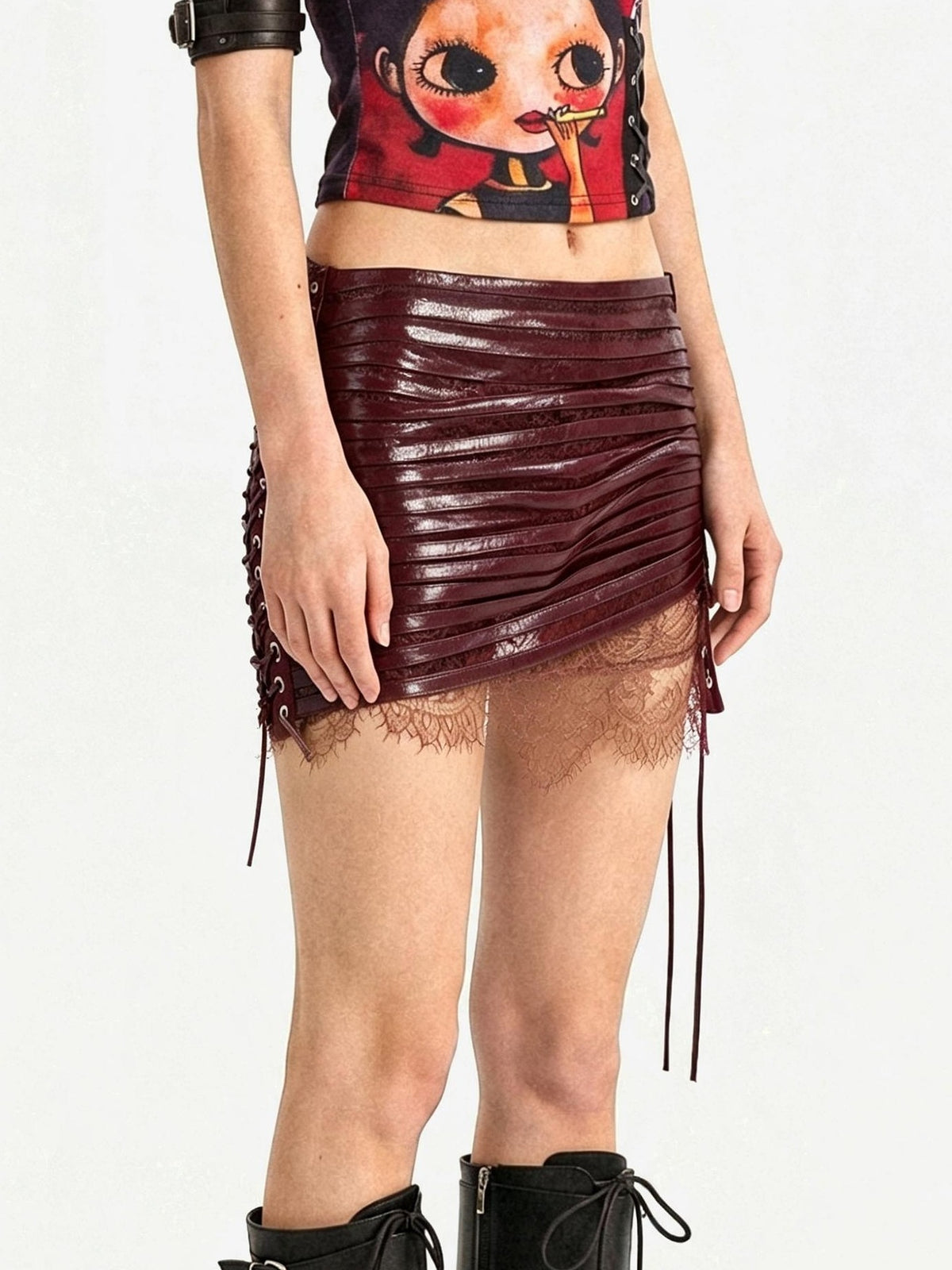 punknova Punk Lace Up Low Waist Bodycon Women's Mini Skirts
