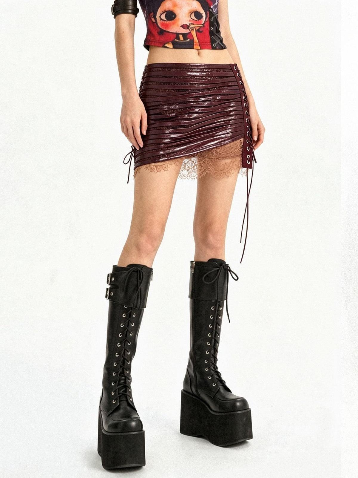 punknova Punk Lace Up Low Waist Bodycon Women's Mini Skirts