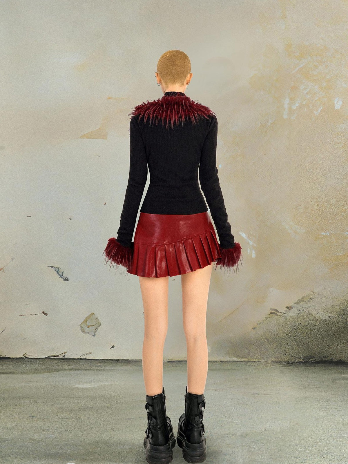 punknova Red Pleated Low Waist Punk Techwear Slim Fit Women's Mini Skirts