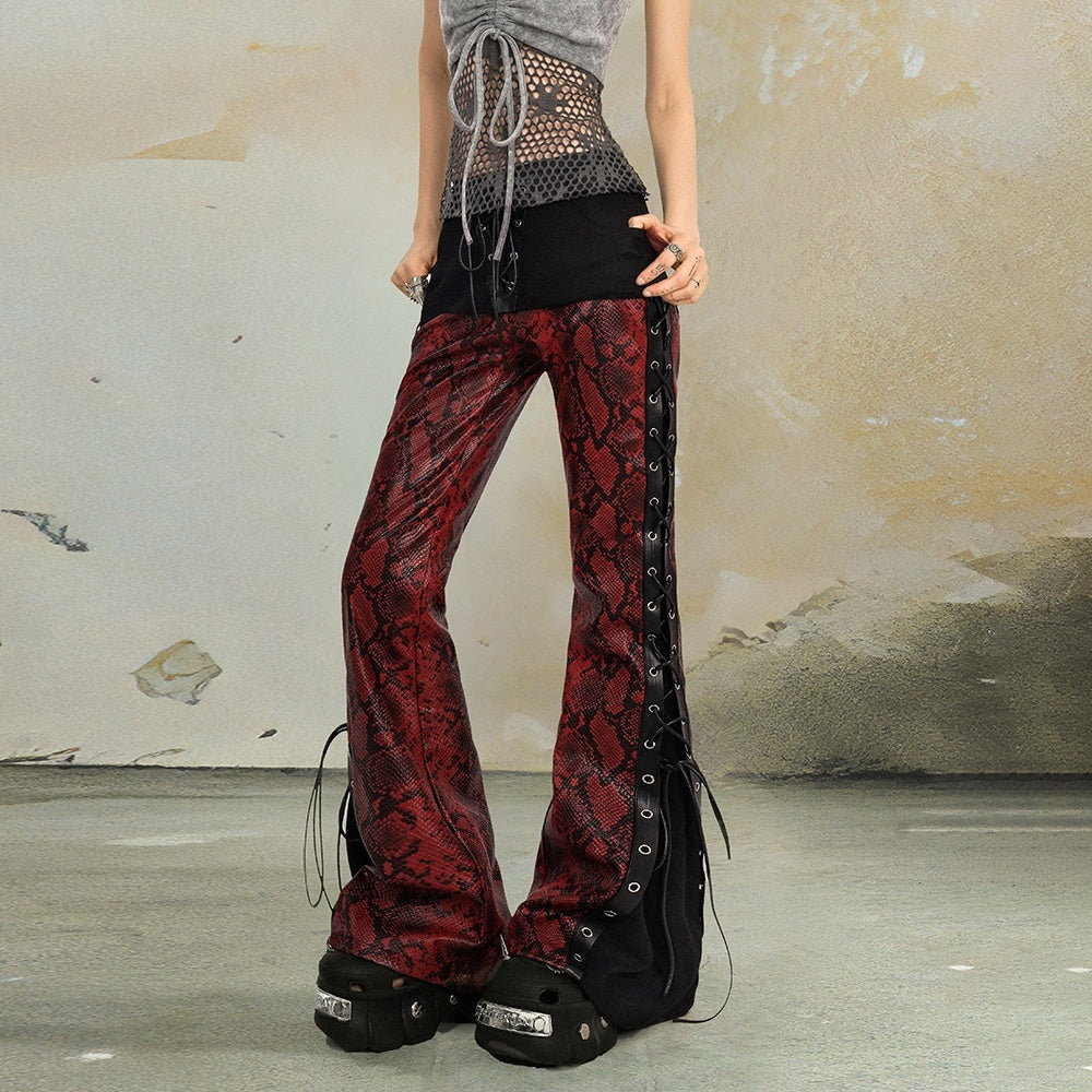 punknova_Snake_Print_Asymmetric_Lace_Up_Gothic_Women's_Slim_Flare_Pants_963219392690_MISSTT