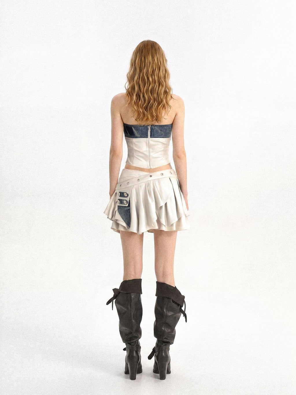 punknova Zip Up Cargo Utility Tube Top And Mini Skirt Women's Matching Skirt Sets