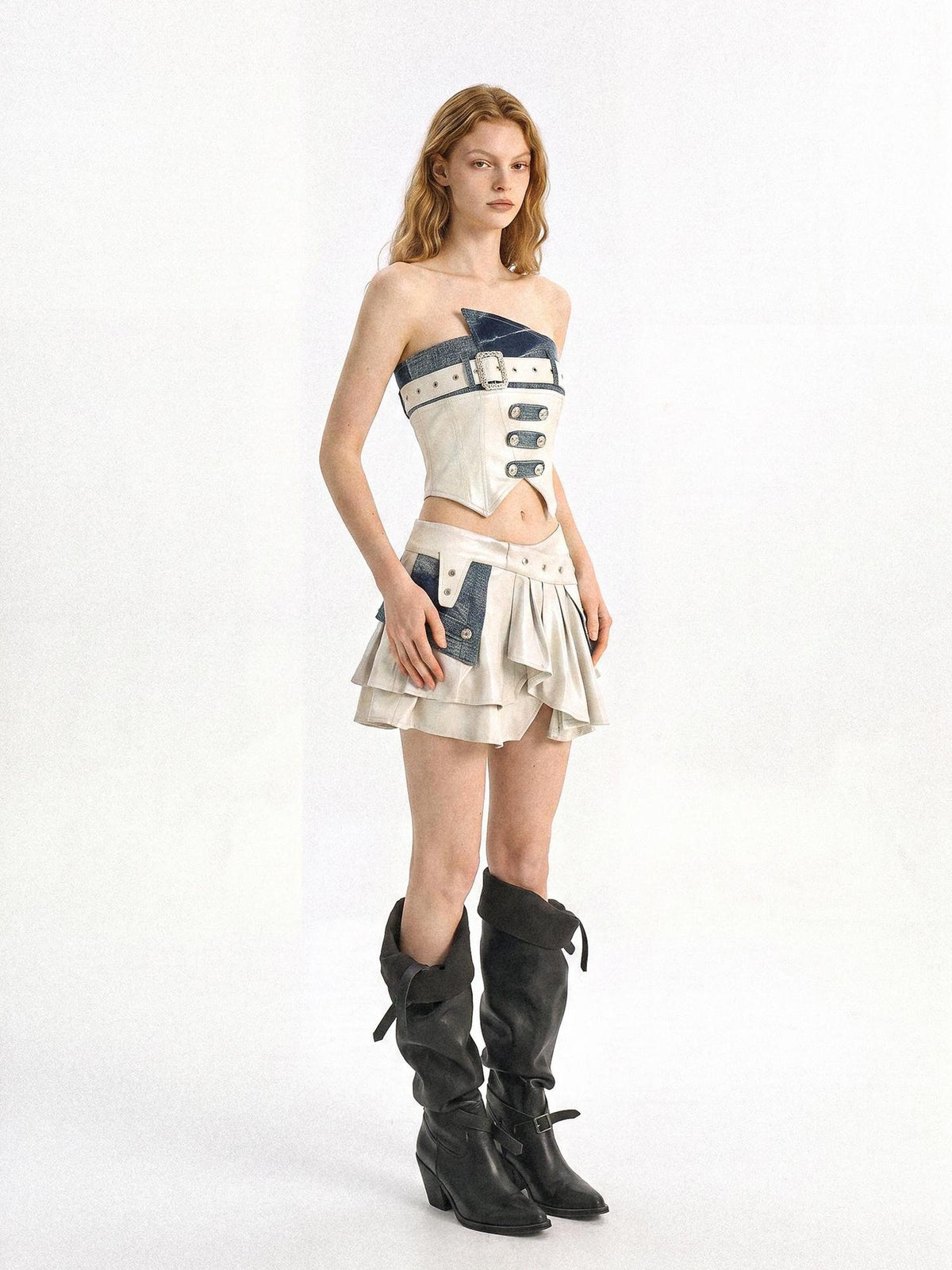punknova Zip Up Cargo Utility Tube Top And Mini Skirt Women's Matching Skirt Sets
