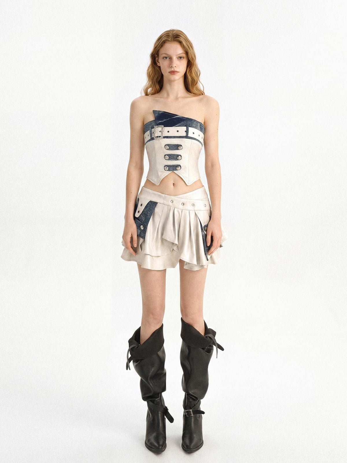 punknova Zip Up Cargo Utility Tube Top And Mini Skirt Women's Matching Skirt Sets