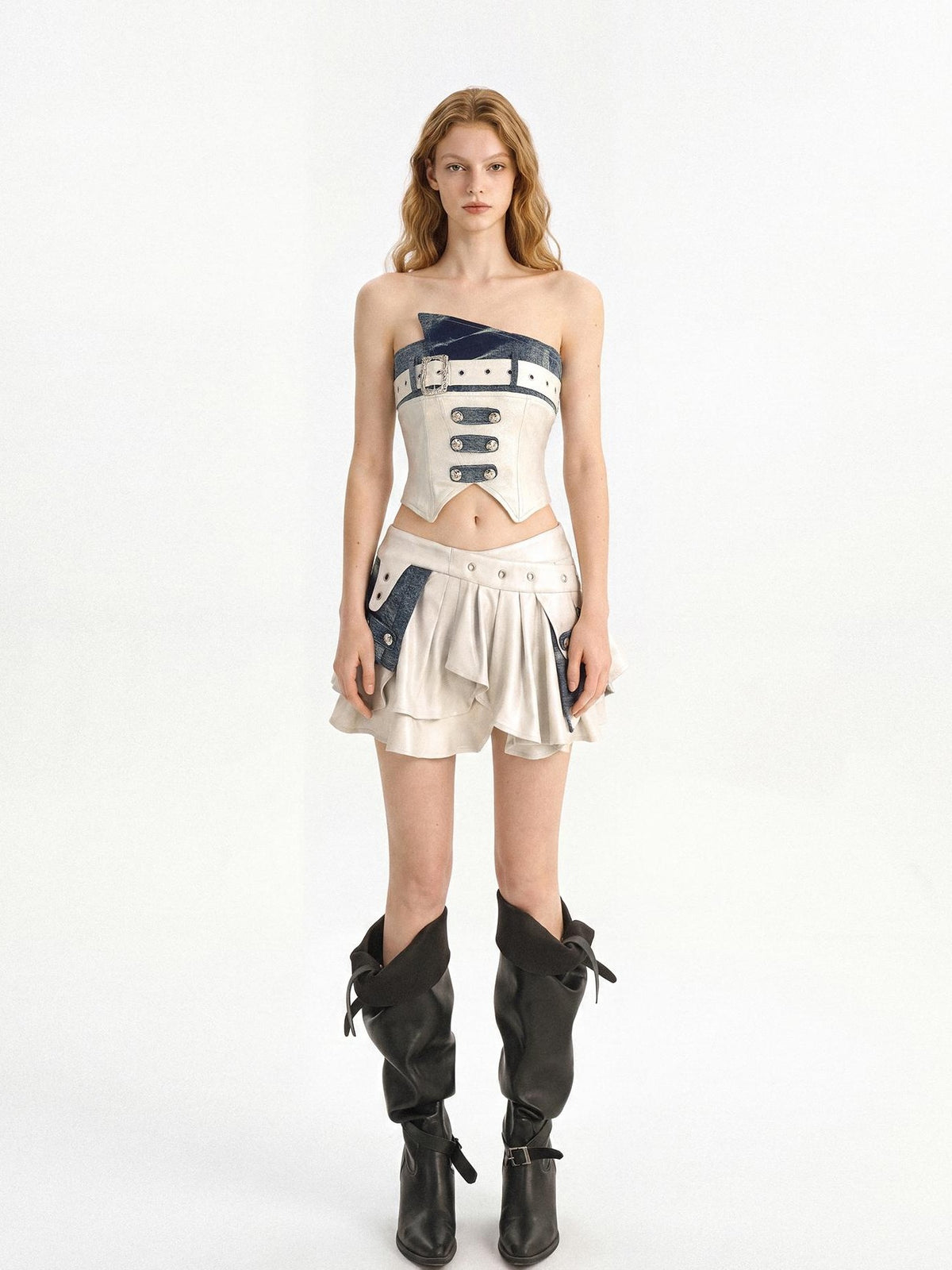punknova Zip Up Cargo Utility Tube Top And Mini Skirt Women's Matching Skirt Sets