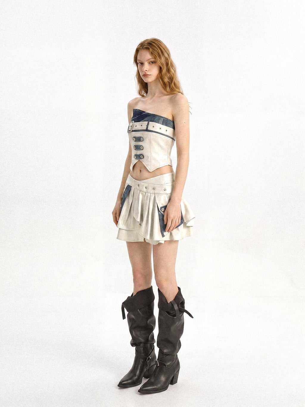punknova Zip Up Cargo Utility Tube Top And Mini Skirt Women's Matching Skirt Sets
