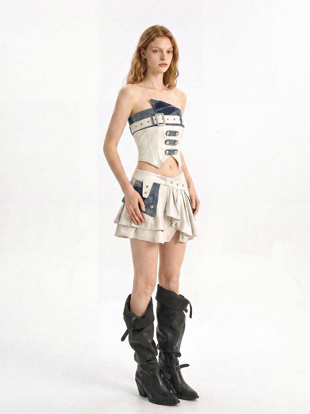 punknova Zip Up Cargo Utility Tube Top And Mini Skirt Women's Matching Skirt Sets