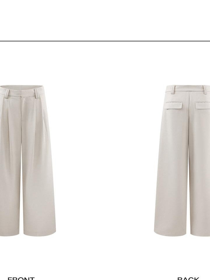 rovente Almond Minimalist Low Waist Pockets Zipper Woven Women's Wide-leg Pants