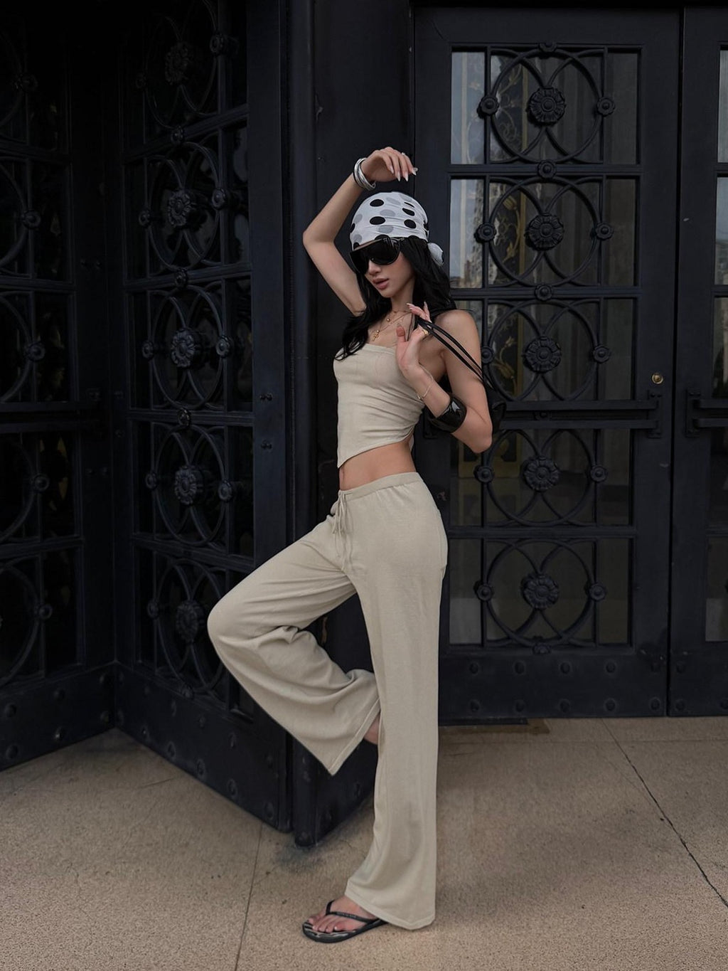 rovente Apricot Bandeau Vest Women's Natural Linen Blend Casual Top & Pants Sets