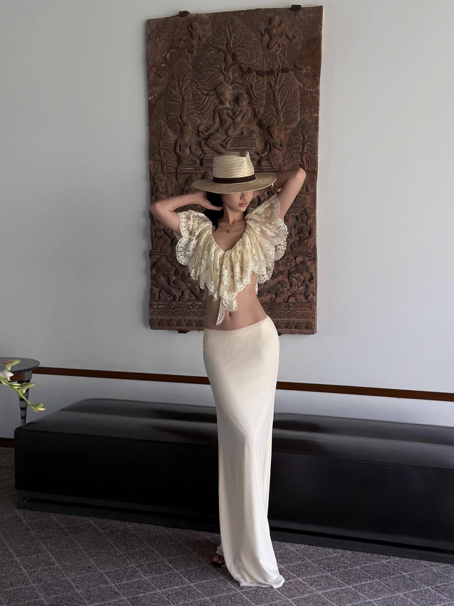 rovente Apricot Curve Contour Bodycon Slimming Low Waist Women's Maxi Skirts
