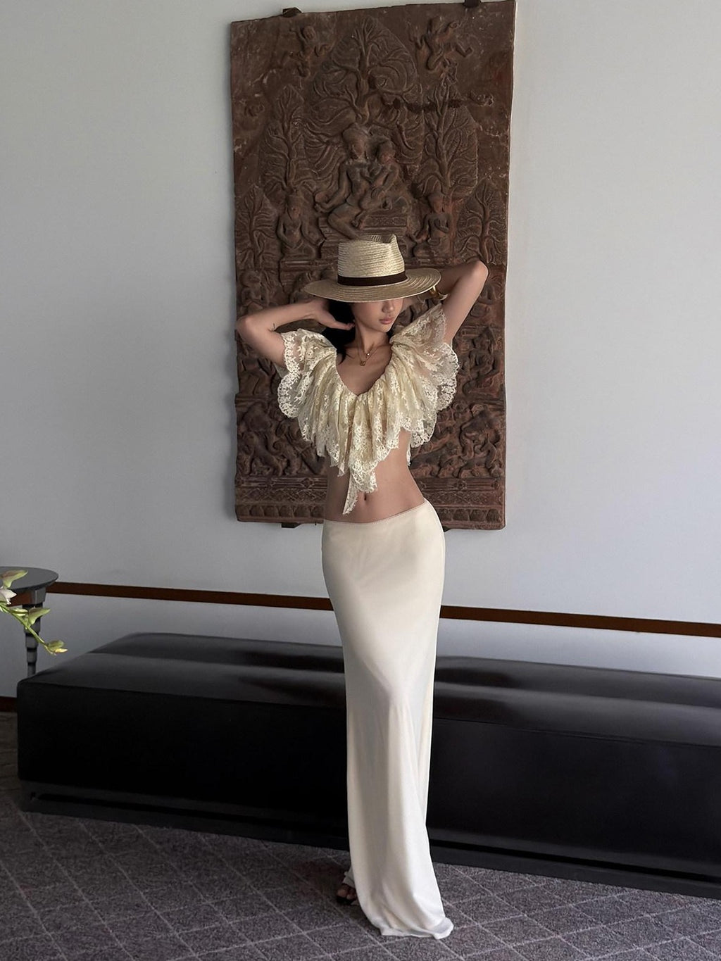 rovente Apricot Curve Contour Bodycon Slimming Low Waist Women's Maxi Skirts