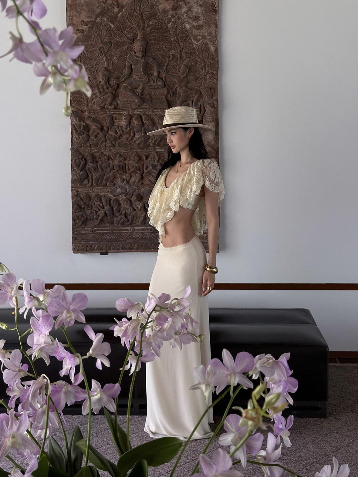 rovente Apricot Curve Contour Bodycon Slimming Low Waist Women's Maxi Skirts