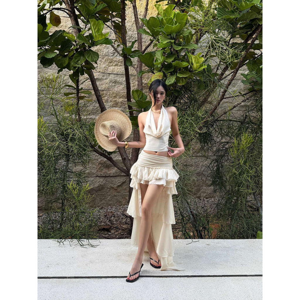 rovente_Apricot_Embroidered_Plunge_Neck_Slim_Women's_Polyester_Halter_Tops_892605380459_MISSTT
