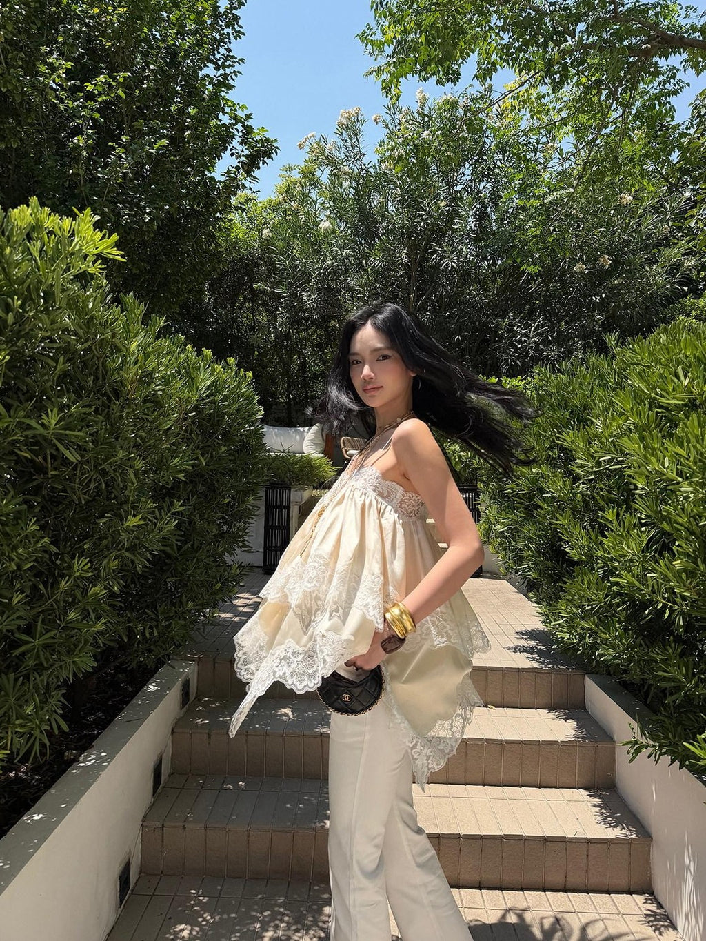 rovente Apricot Fairy Ruched Lace Oversized Loose Fit Women's Camisoles